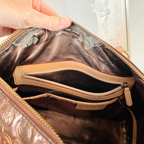 MICHAEL KORS Bronze Signature Logo Patent Leather Grayson Satchel Shoulder Bag - Picture 12 of 12